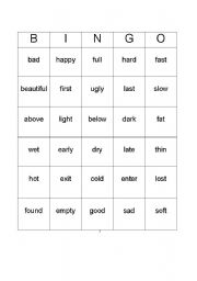 English Worksheet: Synonym Antonym Bingo Board 3