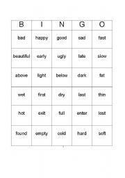 English Worksheet: Synonym Antonym Bingo Board 4