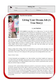 English Worksheet: Living Your Dream Job (A True Story)