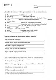 English worksheet: Tempo 3 - homemade test 1