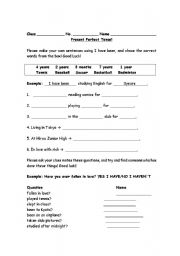 English Worksheet: present perfect!