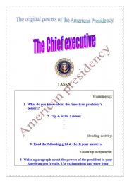 English Worksheet: The American presidents powers (tasks + information) PROJECT