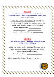 English worksheet: Nouns, Verbs