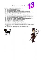 English worksheet: chech if you are superstitious