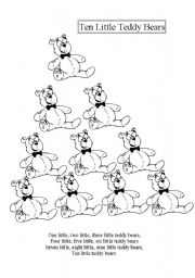 English Worksheet: SONG : Ten Little Teddy Bears