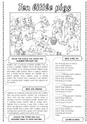 English Worksheet: Ten little pigs