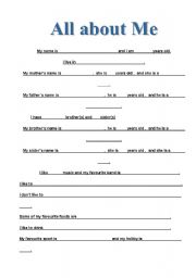 English Worksheet: All About Me