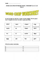 English worksheet: WORD CHOP