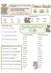 English Worksheet: PRESENT SIMPLE  -- HE, SHE, IT