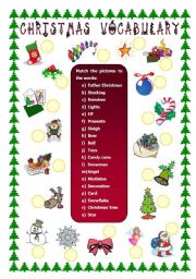 English Worksheet: Christmas Vocabulary & Wordsearch