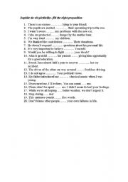 English worksheet: verb+preposition