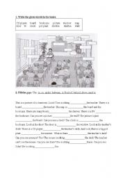 English Worksheet: classroom/ prepositions