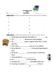 English Worksheet: Education (school vocabulary) Quiz, with answer key