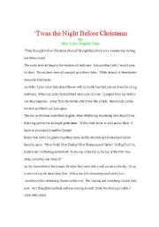 English worksheet: Twas the Night before Christmas Rewrite