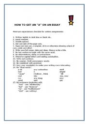 English worksheet: How to get an A on an essay