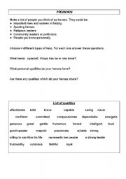 English worksheet: writing about your hero