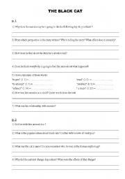 English Worksheet: The Black cat - Questions