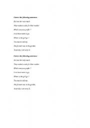 English Worksheet: Correct the errors in the following sentences 