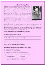 English Worksheet: Terry Fox life story  Reading Comprehension