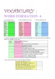 English Worksheet: VOCABULARY : Word formation 4 + Answer Key