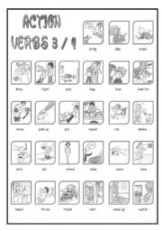 English Worksheet: Action Verbs (B&W) 3/4