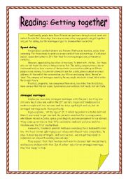 English Worksheet: Reading - Speaking  (Getting together)