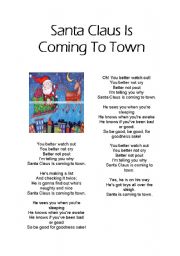 English Worksheet: santa Claus is coming to town lyrics