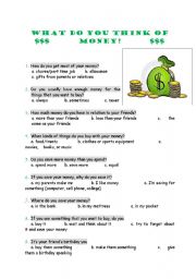 English Worksheet: What do you think of money?