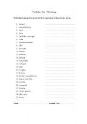 English Worksheet: Vocabulary Test: Telephoning