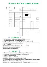 English Worksheet: Bank crossword