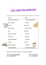 English worksheet: Lets ~.  Use ~.