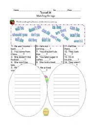 English worksheet: Matching the tags