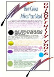 English Worksheet: How Colour affects your mood