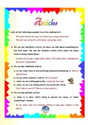 English Worksheet: Articles
