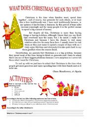 English Worksheet: What does Christmas mean to you?