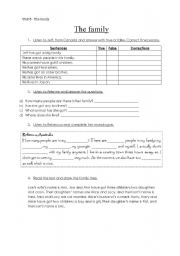 English worksheet: family listening and reading