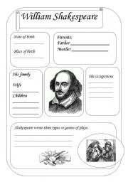 English Worksheet: William Shakespeare