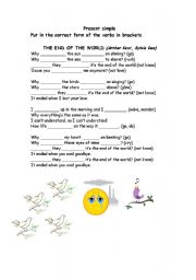 English worksheet: present simple The End of the World