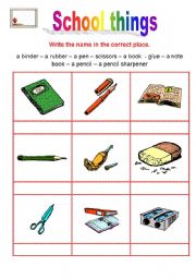 English worksheet: school things to match