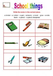 English Worksheet: school things to match