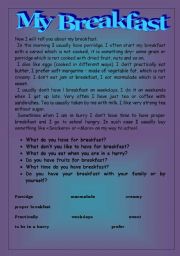 English Worksheet: My Breakfast