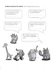 English Worksheet: animals, school objects, in,on,under