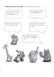 English worksheet: animals, school objects, in,on,under