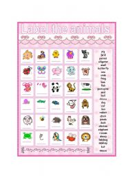 English Worksheet: Label the animals