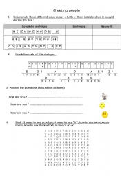 English worksheet: Greeting people