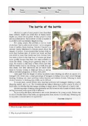 English Worksheet: THE BATTLE OF THE BOTTLE - Alcohol concern among teenagers.