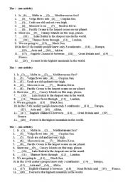 English Worksheet: Definite Article The with Geographical Names