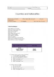 English Worksheet: Countries and Nationalities