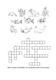 English Worksheet: Water animals crossword