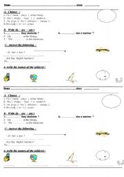 English Worksheet: subjects